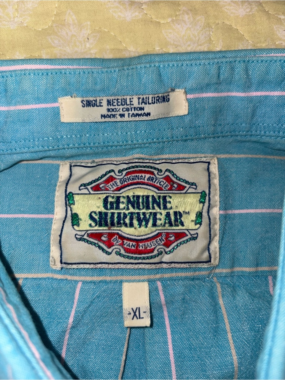 Vintage 1960s Van Heusen Men’s Light Blue Striped Button-Down Shirt size XL - Picture 2 of 5